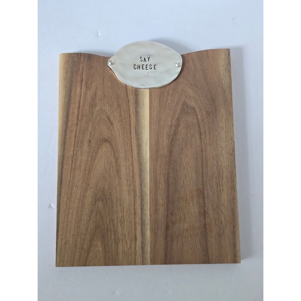 Mud Pie Say Cheese Acacia Wood Mini Charcuterie Serving Board Silver Plaque